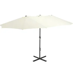 Parasol d'exterieur et poteau en aluminium 460x270 cm sable