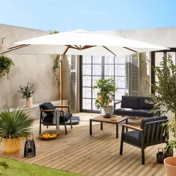 Parasol déporté rectangulaire 3x4m - Wimereux - Parasol excentré inclinable dans 5 positions, rotatif à 360° + Dalles à lester 50x50cm