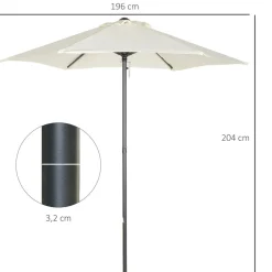 Parasol droit de jardin balcon terrasse grande taille toile polyester 160 g/m² Ø 1,96 x 2H m mât alu beige