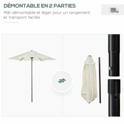 Parasol droit de jardin balcon terrasse grande taille toile polyester 160 g/m² Ø 1,96 x 2H m mât alu beige