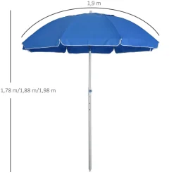 Parasol inclinable octogonal Ø 190 cm tissu polyester haute densité anti-UV hauteur réglable mât alu sac de transport inclus bleu
