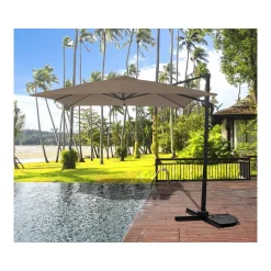 Parasol jardin déporté Soleil - Carré - 2.5 x 2.5 m - Taupe + Housse de protection