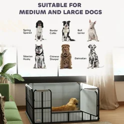 Parc de mise bas pour chien - porte verrouillable, tapis propreté lavable - acier noir