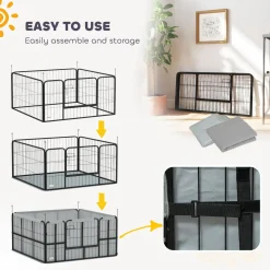 Parc de mise bas pour chien - porte verrouillable, tapis propreté lavable - acier noir