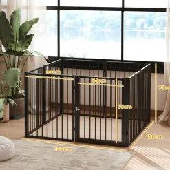 Parc enclos chien modulable pliable - porte verrouillable, 8 panneaux - acier noir