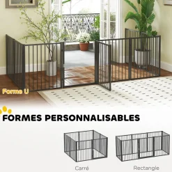Parc enclos chien modulable pliable - porte verrouillable, 8 panneaux - acier noir