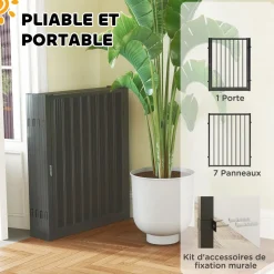 Parc enclos chien modulable pliable - porte verrouillable, 8 panneaux - acier noir