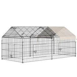 Parc enclos métal époxy cage extérieure dim. 2,20L x 1,03l x 1,03H m 3 portes et trappe surface abrité PE beige