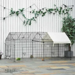 Parc enclos métal époxy cage extérieure dim. 2,20L x 1,03l x 1,03H m 3 portes et trappe surface abrité PE beige