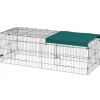 Parc enclos petits animaux - 2 portes, 3 trappes nourrissages, zone couverte - acier noir polyester vert