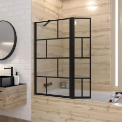 Pare-baignoire avec volet pivotant noir mat graphique 130X104 - BRICKS