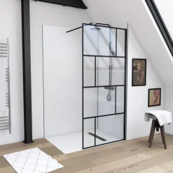 Paroi de douche à l'italienne type industriel noir 90x195 cm - BRICKS 90