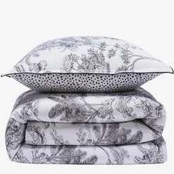 Parure de lit 2 personnes en coton 57 fils imprimé blanc