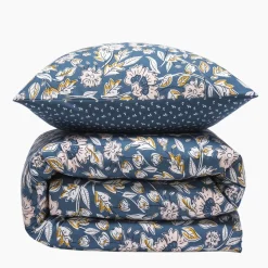Parure de lit 2 personnes en percale 70 fils imprimé bleu