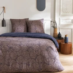 Parure de lit 2 personnes en coton 57 fils imprimé bleu
