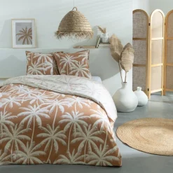 Parure de lit 2 personnes en coton 57 fils imprimé camel