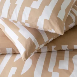 Parure de lit 2 personnes en coton 57 fils imprimé camel