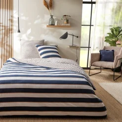 Parure de lit 2 personnes en coton 57 fils imprimé bleu