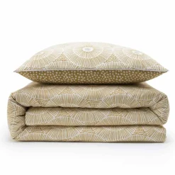 Parure de lit 2 personnes en coton 57 fils imprimé beige