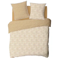 Parure de lit 2 personnes en coton 57 fils imprimé beige