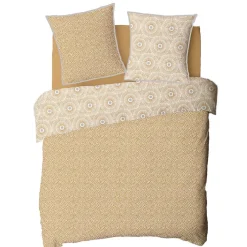Parure de lit 2 personnes en coton 57 fils imprimé beige