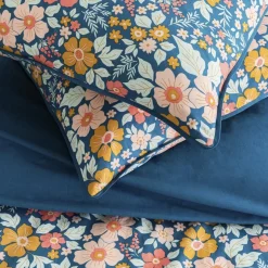 Parure de lit 2 personnes en coton 57 fils imprimé bleu