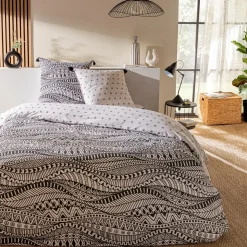 Parure de lit 2 personnes en coton 57 fils imprimé blanc