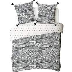 Parure de lit 2 personnes en coton 57 fils imprimé blanc