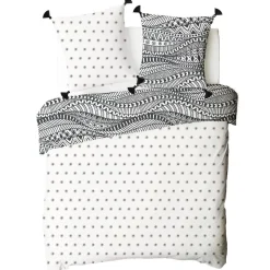 Parure de lit 2 personnes en coton 57 fils imprimé blanc