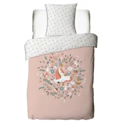 Parure de lit enfant en coton 57 fils imprimé rose