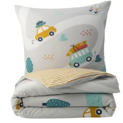 Parure de lit enfant en coton 57 fils imprimé voiture