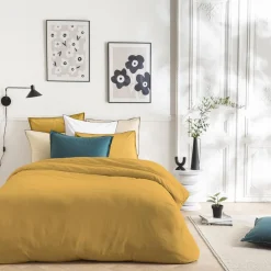 Parure de lit unie en coton finition bourdon