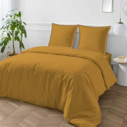 Parure de lit unie en coton finition bourdon