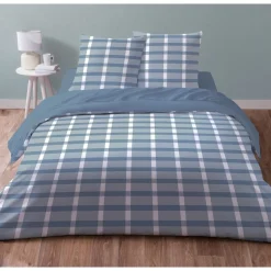 Parure housse de couette motif carreaux en microfibre NIL