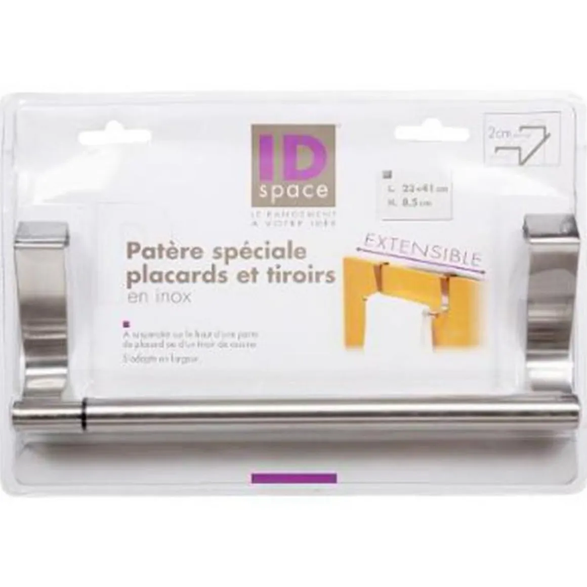 Patère de Placard Inox Extensible 41cm Argent