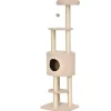 PawHut Arbre à Chats avec Griffoir Niche Poteaux Peluche Haute Densité 45L x 40L x 148H cm Beige
