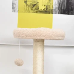 PawHut Arbre à Chats avec Griffoir Niche Poteaux Peluche Haute Densité 45L x 40L x 148H cm Beige