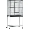 PawHut Cage à Oiseaux Portable avec 4 Mangeoires et 4 Perchoirs Pratique 81 x 48 x 163 cm Noir et Gris