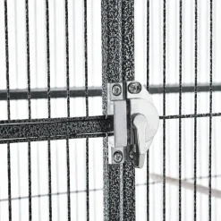 PawHut Cage à Oiseaux Portable avec 4 Mangeoires et 4 Perchoirs Pratique 81 x 48 x 163 cm Noir et Gris