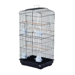 PawHut Cage à oiseaux volière avec mangeoires perchoirs plateau amovible dim. 48L x 36l x 91H cm métal PS noir