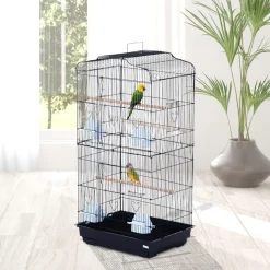 PawHut Cage à oiseaux volière avec mangeoires perchoirs plateau amovible dim. 48L x 36l x 91H cm métal PS noir