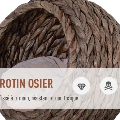 PawHut Panier chat lit chat cosy grand confort dim. 42L x 33l x 52H cm coloris gris coussin moelleux beige inclus