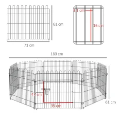PawHut Parc enclos pour chiens chiots animaux domestiques diamètre 158 cm 8 panneaux 71L x 61H cm noir
