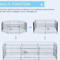 PawHut Parc enclos pour chiens chiots animaux domestiques diamètre 158 cm 8 panneaux 71L x 61H cm noir