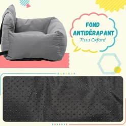 PawHut Sac de transport pour chien chat - siège auto pour chien chat - housse de siège pour chien chat - déhoussable, sangles ajustables, attache - coton gris