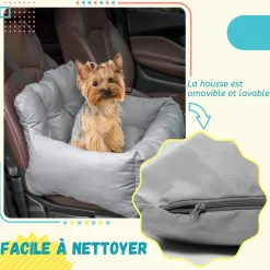 PawHut Sac de transport pour chien chat - siège auto pour chien chat - housse de siège pour chien chat - déhoussable, sangles ajustables, attache - coton gris