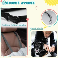 PawHut Sac de transport pour chien chat - siège auto pour chien chat - housse de siège pour chien chat - déhoussable, sangles ajustables, attache - coton gris