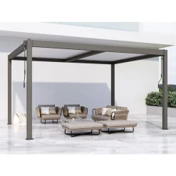 Pergola bioclimatique avec led Windsor premium en aluminium 3 x 4 - Taupe