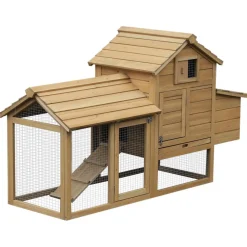 Petit poulailler cottage cage à poules sur pied dim. 151L x 54l x 87H cm multi-équipement bois massif de pin