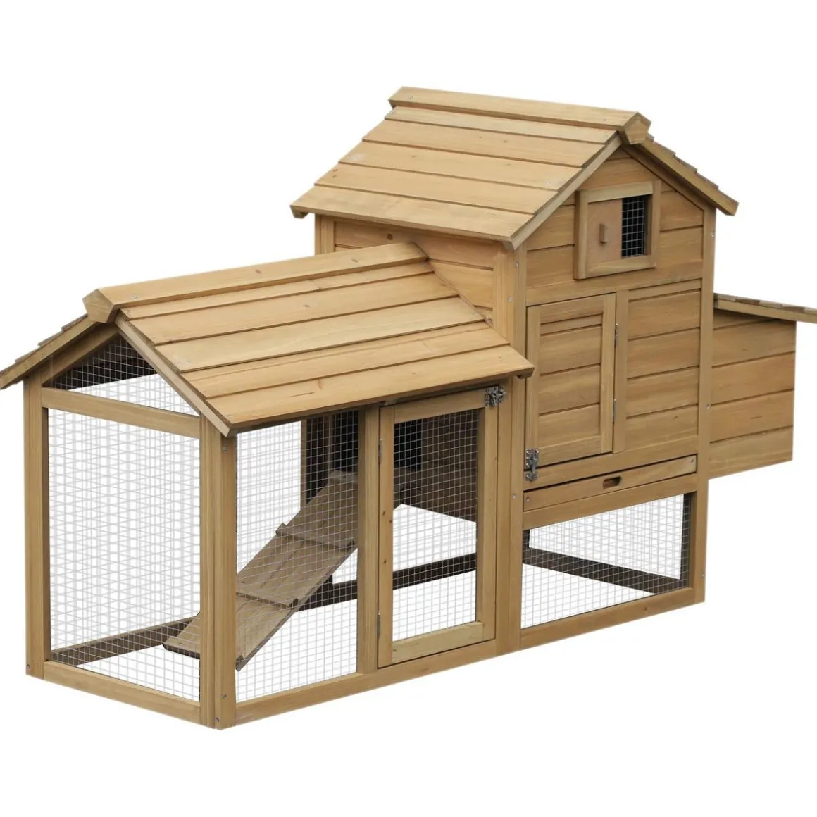 Petit poulailler cottage cage à poules sur pied dim. 151L x 54l x 87H cm multi-équipement bois massif de pin